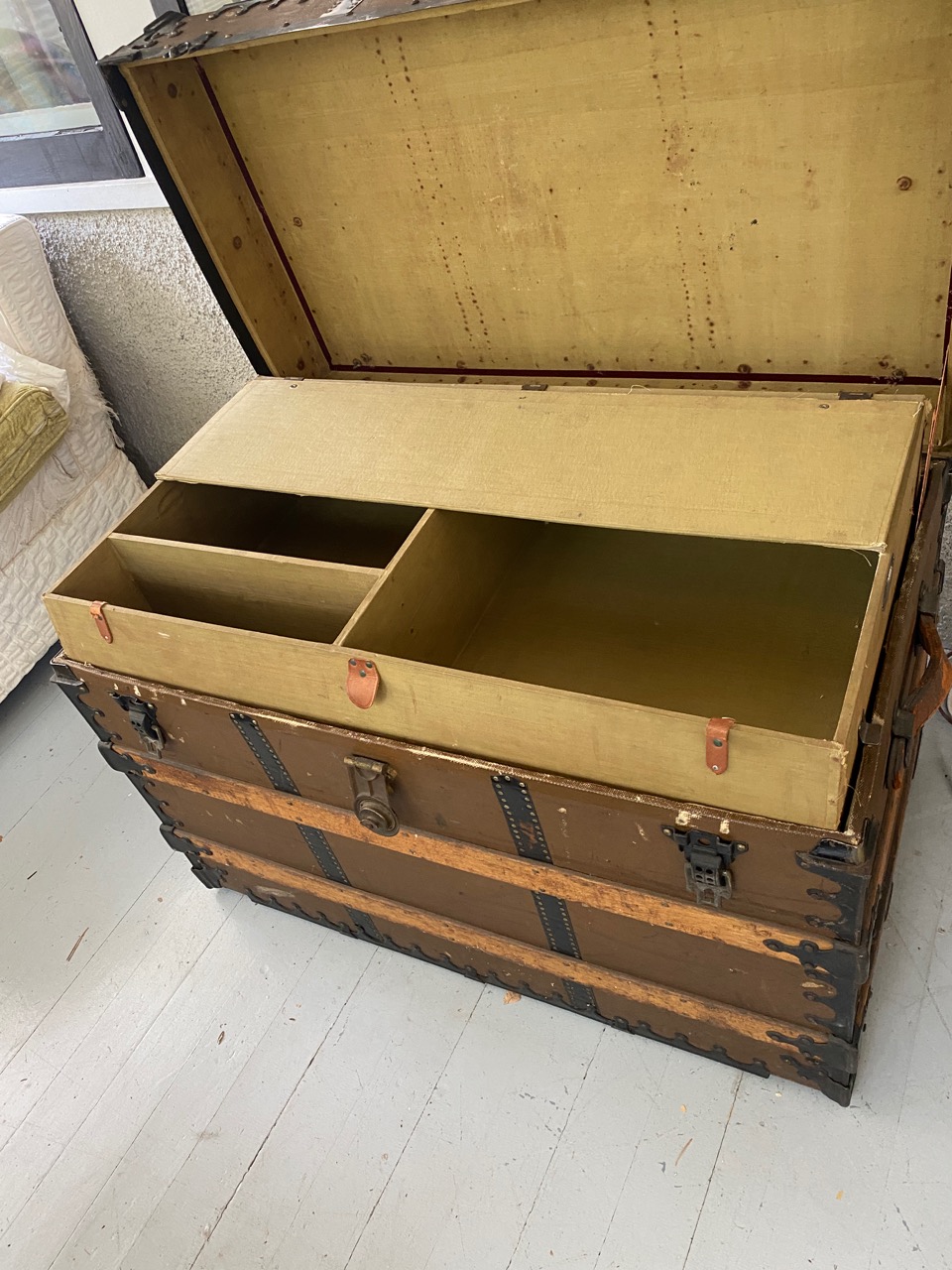 Stunning flat-topped steamer trunk