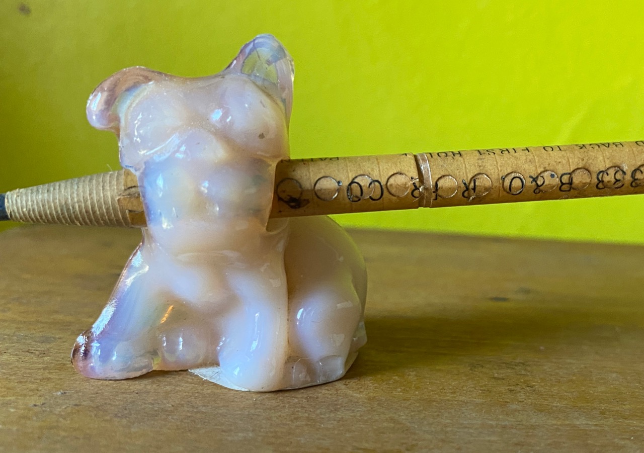 Vintage pink bulldog pencil holder (Cambridge art glass)